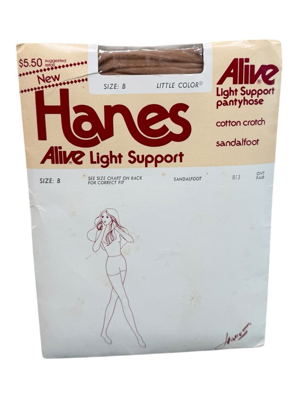 1993 Hanes Alive Light Support Pantyhose 813 Size B Little Color Sandalfoot